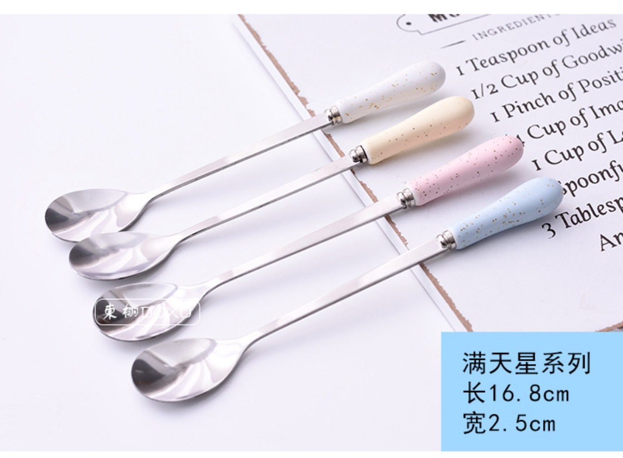 Gốm xử lý thép không gỉ muỗng Hàn Quốc sáng tạo cá tính dễ thương Đánh dấu sữa cà phê cốc dài xử lý muỗng khuấy - Cà phê cốc uống cà phê