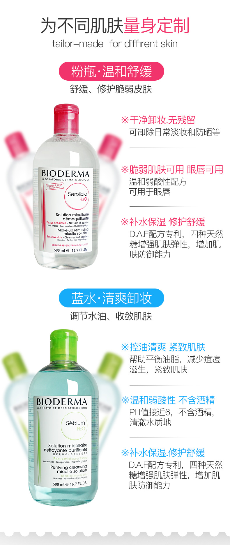 Pháp Bedmar trang điểm remover bằng bột màu nước màu xanh nước 500 ml mặt nhẹ nhàng sạch mắt không gây kích ứng và môi chất lỏng đích thực bioderma xanh lá