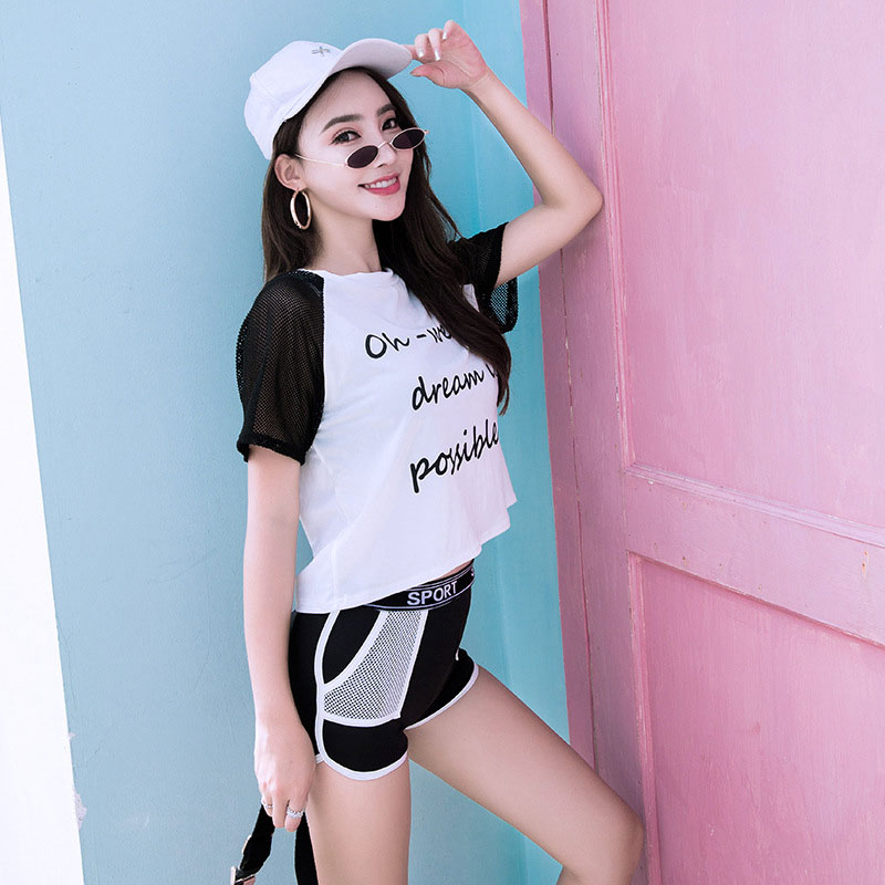 Áo tắm thể thao nữ ba mảnh giảm béo bụng bảo thủ ngực nhỏ tập hợp áo tắm suối nước nóng Hàn Quốc 	bikini 2 mảnh màu trắng	