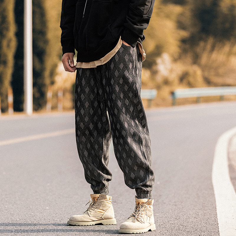 (Clear Barn) Homemade Plaid s Clothing Pants Male Tide Cards Loose Hiphop Bunch Foot Harun Leisure pants