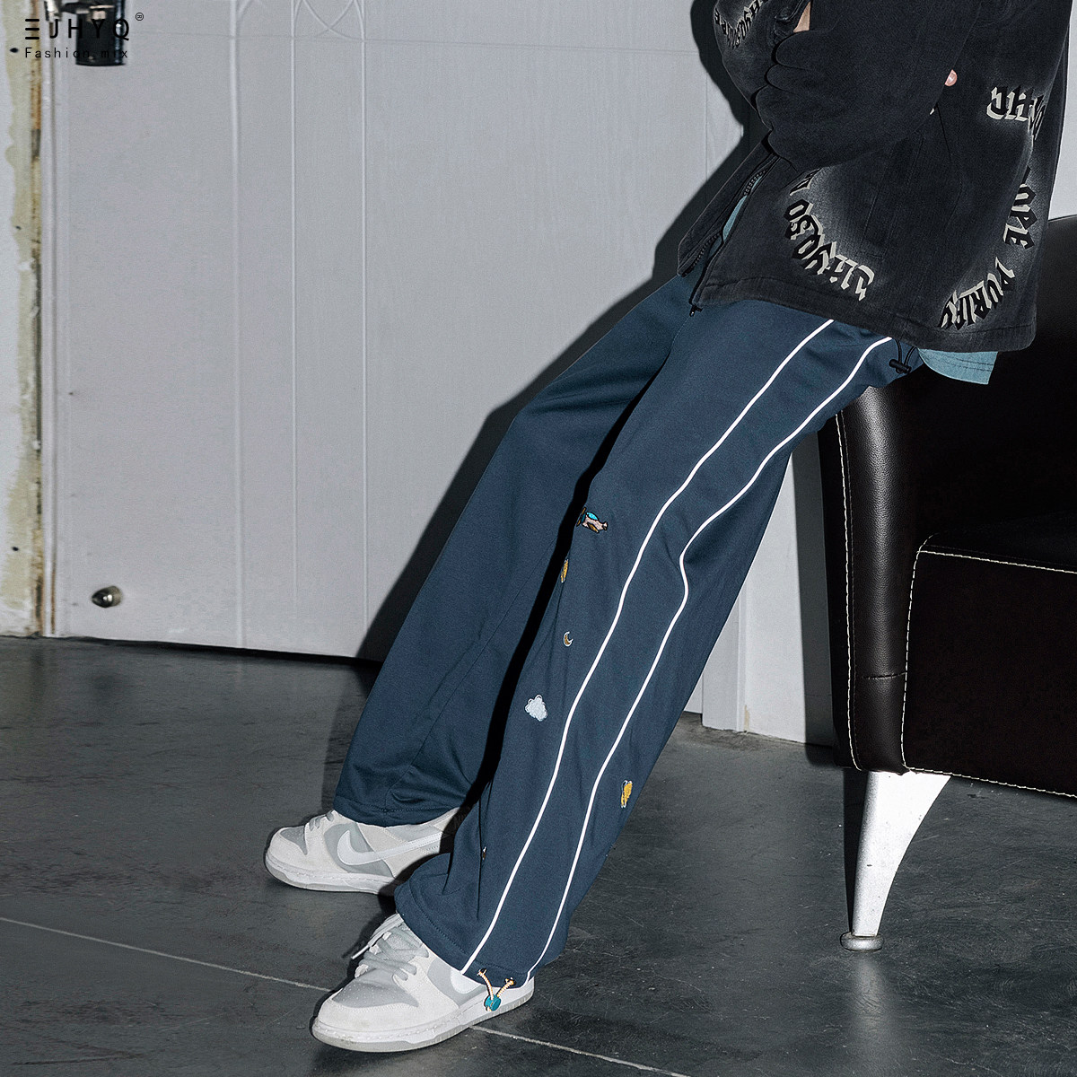 Purifying Eyeball Fall Tide Card KNITTED SPORTS PANTS FOR MEN CASUAL LOOSE Pants Drawing Rope Small Leggings Pants