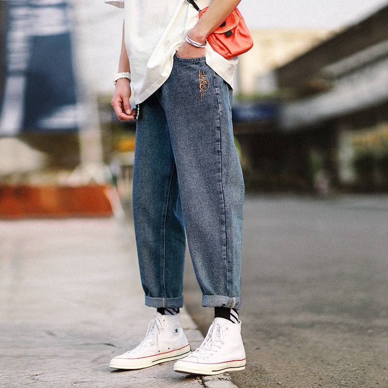Purify the eye Homemade summer jeans men's fashion brand loose straight Korean version of Harun nine points small feet slim pants
