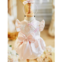 Pink one-year-old baby girls dress with flying sleeves babys birthday party Chinese style Tang suit