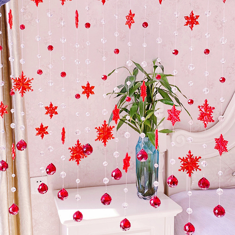 Modern light and luxurious crystal glass bead curtain living-room Xuanguan partition bedroom string bead door curtain free of perforated wedding room decoration red