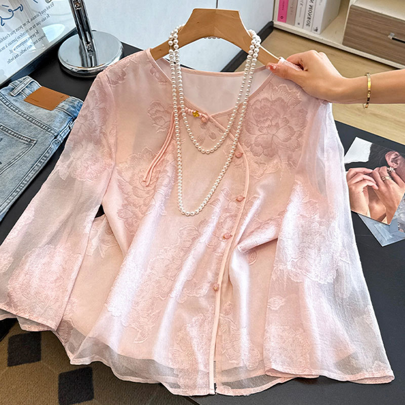 New Chinese-Style Jacquard Mulberry Silk Shirt for Women 2026 New Model Zen-Inspired Cool and Elegant Thin National Style Blouse Top