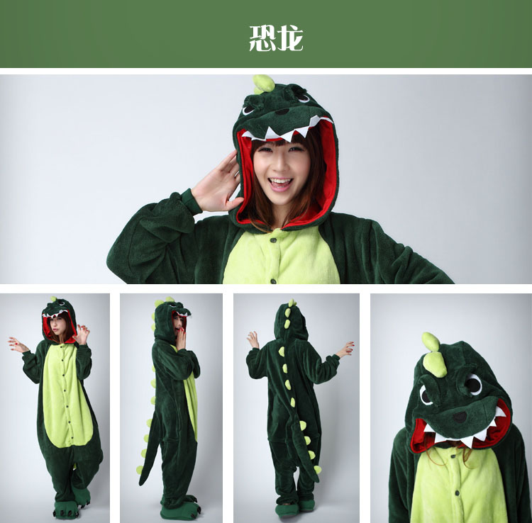 Flannel phim hoạt hình đồ ngủ một mảnh mùa thu và mùa đông khủng long tay dài phục vụ nhà động vật nhung san hô 哆 một bộ đồ cô gái mơ ước kiểu đồ bộ đẹp