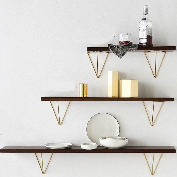 Nordic wall shelf Kitchen storage rack Wrought iron ornament rack Wall display shelf Solid wood laminate book shelf