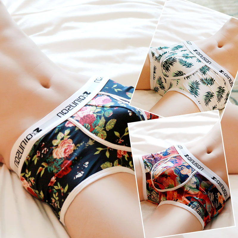 3-pack men's underwear men's boxer cotton breathable personality low-waist fashion sexy youth boxer shorts head