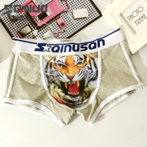 Tide man individuality mens underwear flat angle pants youth 3D old tiger head pattern cotton low waist sexy four-corner pants single strip