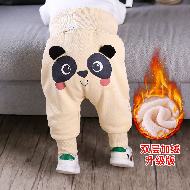 Baby fleece pants, harem pants, baby boy autumn trousers, high waist cotton pants, female newborn big butt pants to keep warm