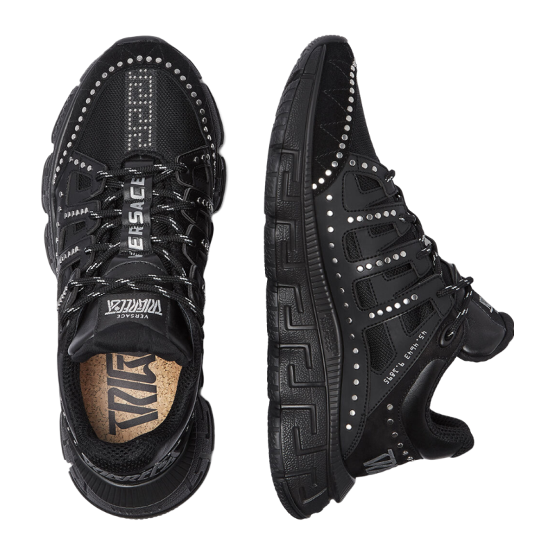 Мужские кроссовки Versace/ с круглым носком, низкие, шнуровка, с заклепками и однотонным дизайном