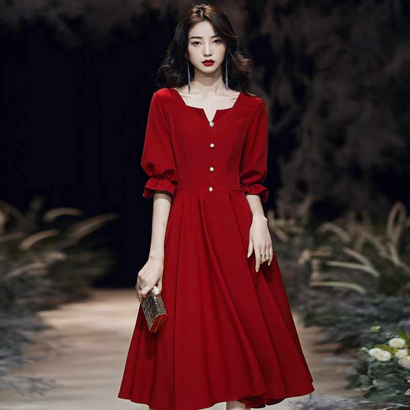 Wedding Dress for the Bride 2023 New Red Dress Slimming Women's Wedding Attire Thank-You Banquet Homecoming Evening Dress Maternity