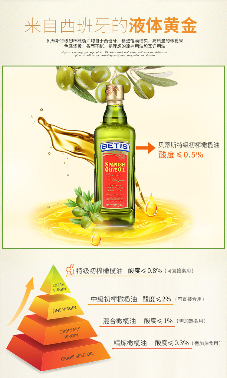 贝蒂斯 特级初榨橄榄油+混合橄榄油 500ml*2瓶 图6