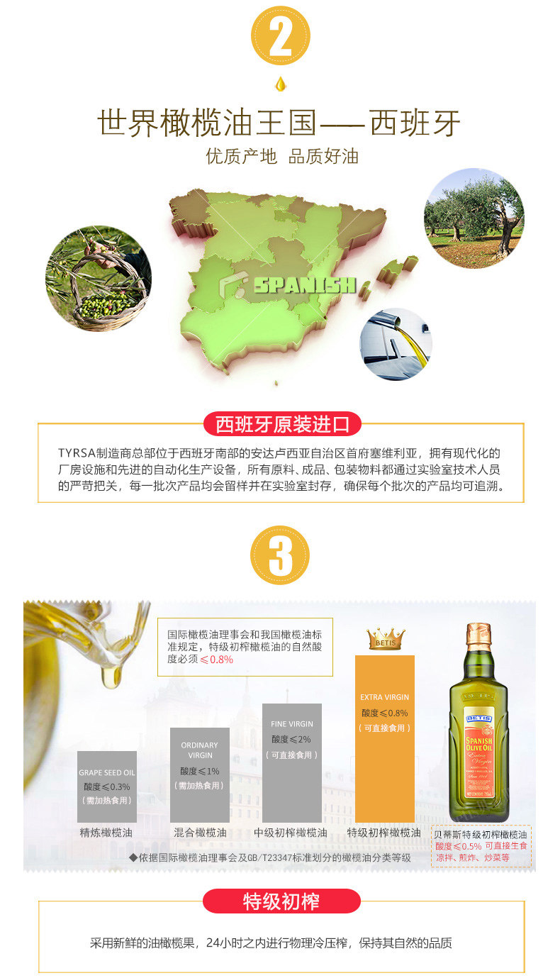 西班牙原装进口 贝蒂斯 特级初榨橄榄油 750ml+125ml 图3