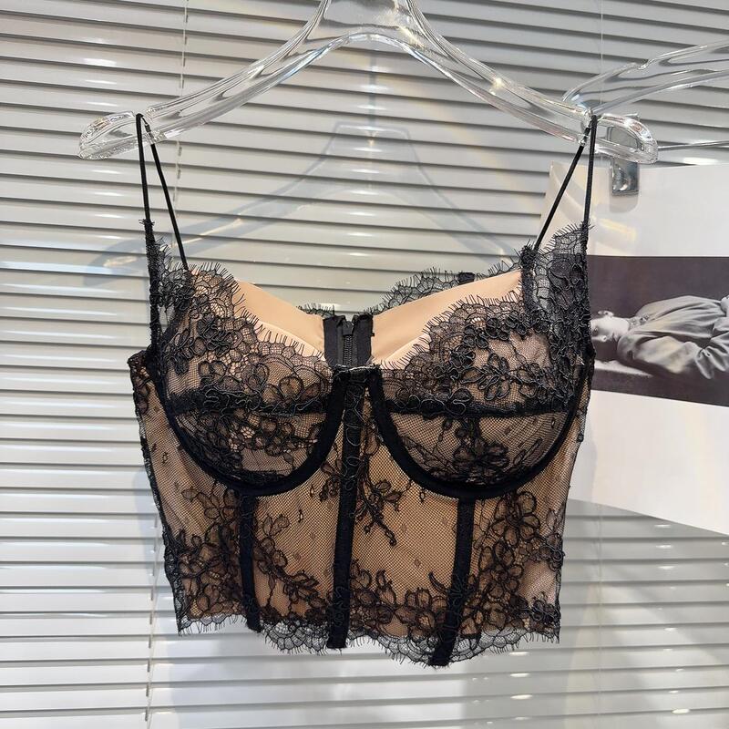 [in Stock] 2026 Summer New Sexy Socialite Wave Lace Trim Fishbone Waist Cincher Padded Camisole