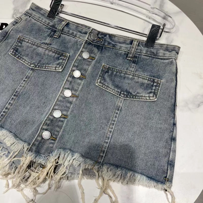 khaki shorts Denim Shorts Skirt Women Single Breasted Fashion Tassel High Waist Jeans Shorts 2022 Summer Loose Wide leg Short Pants Female keiki kona shorts