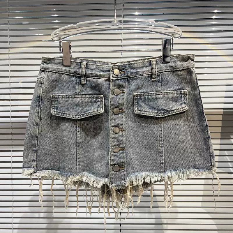 khaki shorts Denim Shorts Skirt Women Single Breasted Fashion Tassel High Waist Jeans Shorts 2022 Summer Loose Wide leg Short Pants Female keiki kona shorts