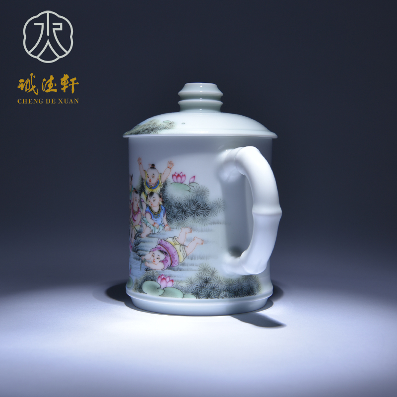 Cheng DE hin kung fu tea set, jingdezhen ceramic hand - made boss office cup 12 pastel cup scored the birth of your son