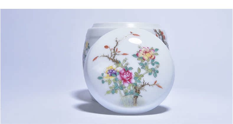 Pure hand - made kung fu cheng DE xuan jingdezhen porcelain famille rose tea tea set gift 6 and flowers and birds can sing the song