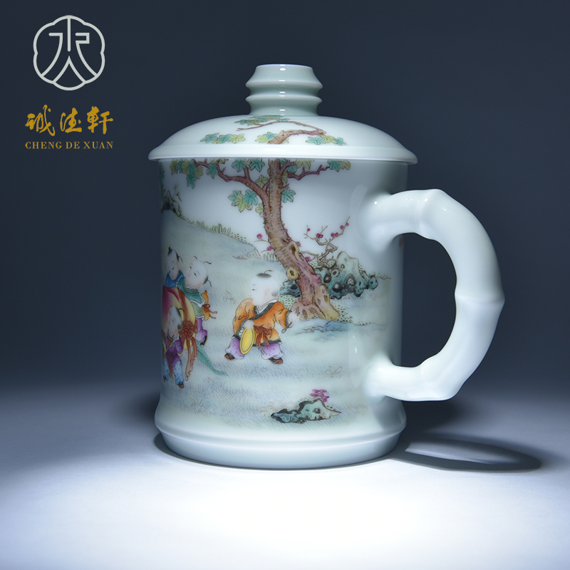 Cheng DE hin kung fu tea set, jingdezhen ceramic powder enamel hand - made big auspicious Thai office cup 12 cups career