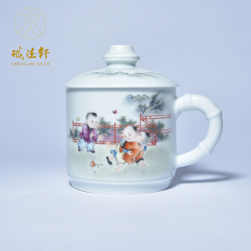 Cheng DE hin jingdezhen porcelain, high - grade pure manual pastel office cup the lad famille rose in the spring of blessing to 2 cups