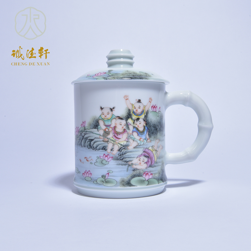 Cheng DE hin kung fu tea set, jingdezhen ceramic hand - made boss office cup 12 pastel cup scored the birth of your son