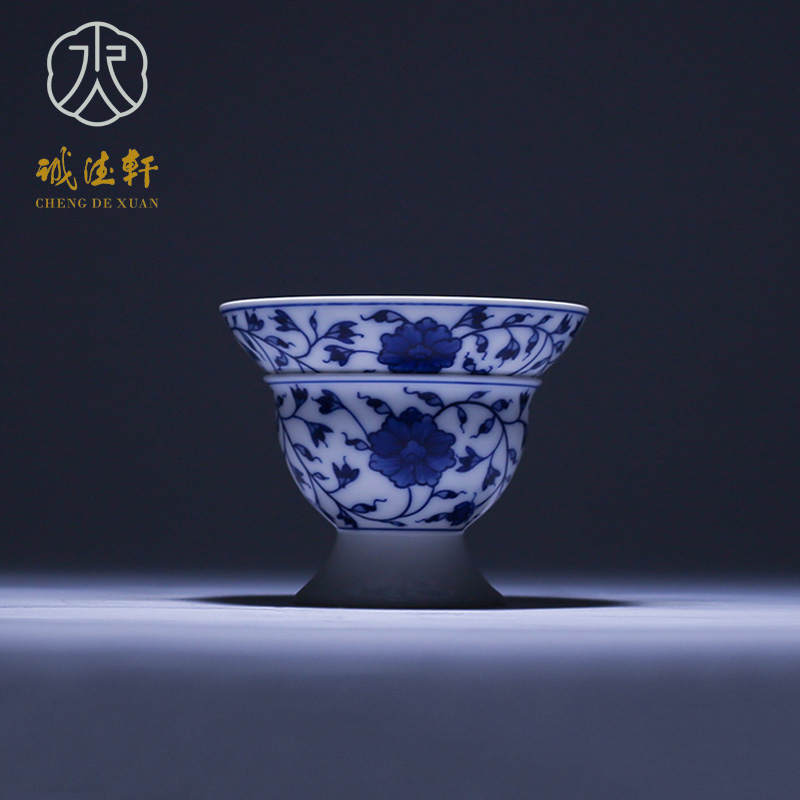 Cheng DE hin kung fu tea set, pure manual jingdezhen ceramic tea filter) hand - made 1 blue and white peony