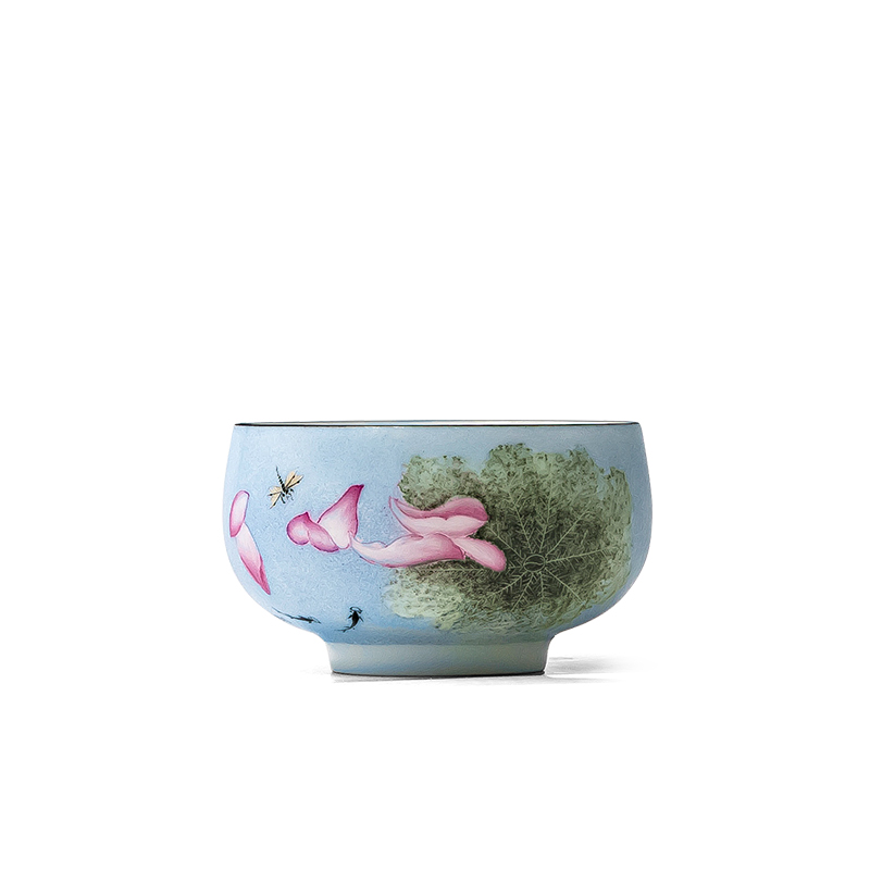 Cheng DE xuan jingdezhen ceramics gift 202 pure manual single cup mat glaze pastel blue lotus boat crossing the water