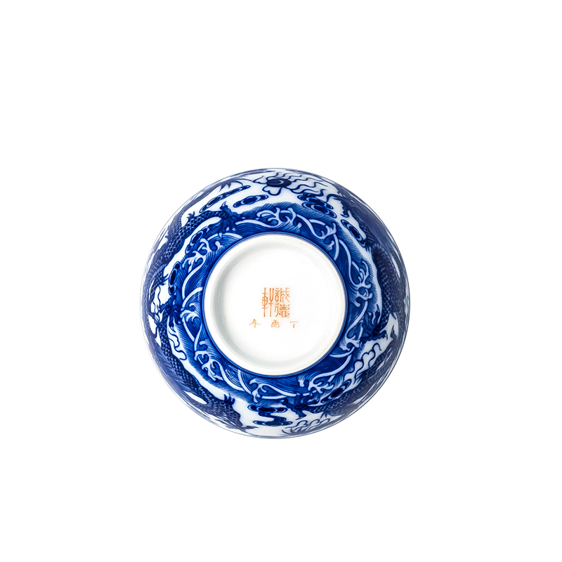 Cheng DE hin kung fu tea set, jingdezhen blue and white hand - made ceramic cup ultimately responds 71 cups of tea taking the details dragon playing bead