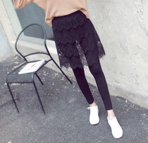 Net red winter style spring autumn lace silk splicing underpants dress fake two pieces long pants slim and thin outside wearing eyelash skirt dresses