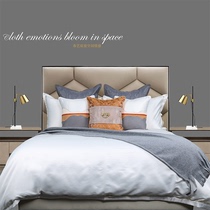  New gray orange model room bedding Light luxury high-end villa hotel modern model room bedding
