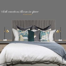  New blue soft decoration model room bedding Light luxury high-end villa hotel modern model room bedding