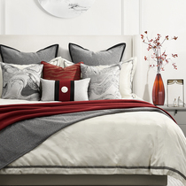 Red gray soft model room bedding light luxury high-end villa hotel modern model room bedding