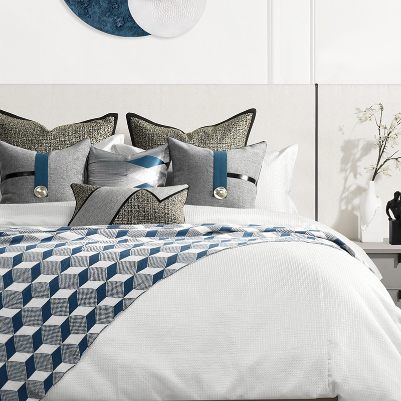 Blue dot Decorated Grey style flat bed Bedding High-end Villa Modern-style Room Bed Goods Light Extravagant pillow Rover