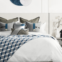 Blue embellishment gray model room bedding high-end villa modern model room bedding light luxury pillow blanket