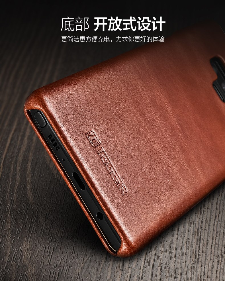 iCarer Curved Edge Vintage Series Side Open Handmade Genuine Cowhide Leather Case Cover for Samsung Galaxy Note 9