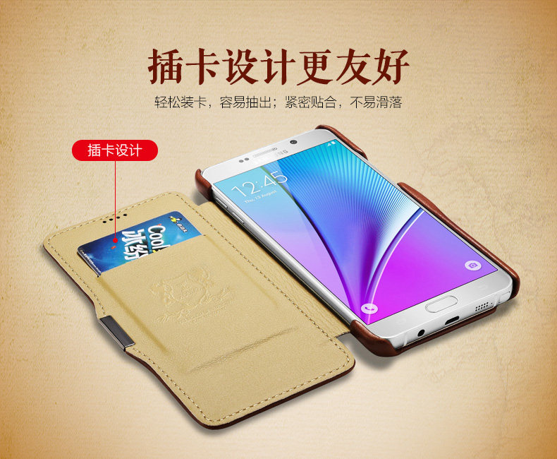 iCarer Vintage Series Side Open Handmade Genuine Cowhide Leather Case Cover for Samsung Galaxy Note 5