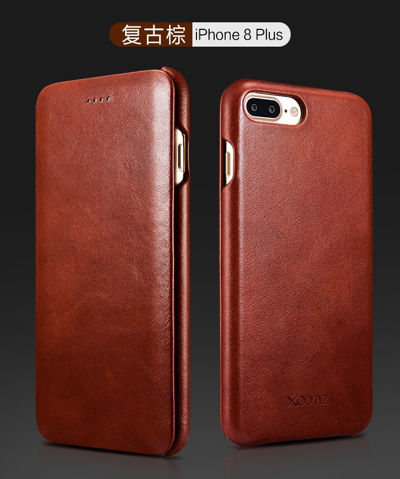 iCarer Curved Edge Vintage Series Side Open Handmade Genuine Cowhide Leather Case Cover for Apple iPhone 8 Plus & iPhone 8