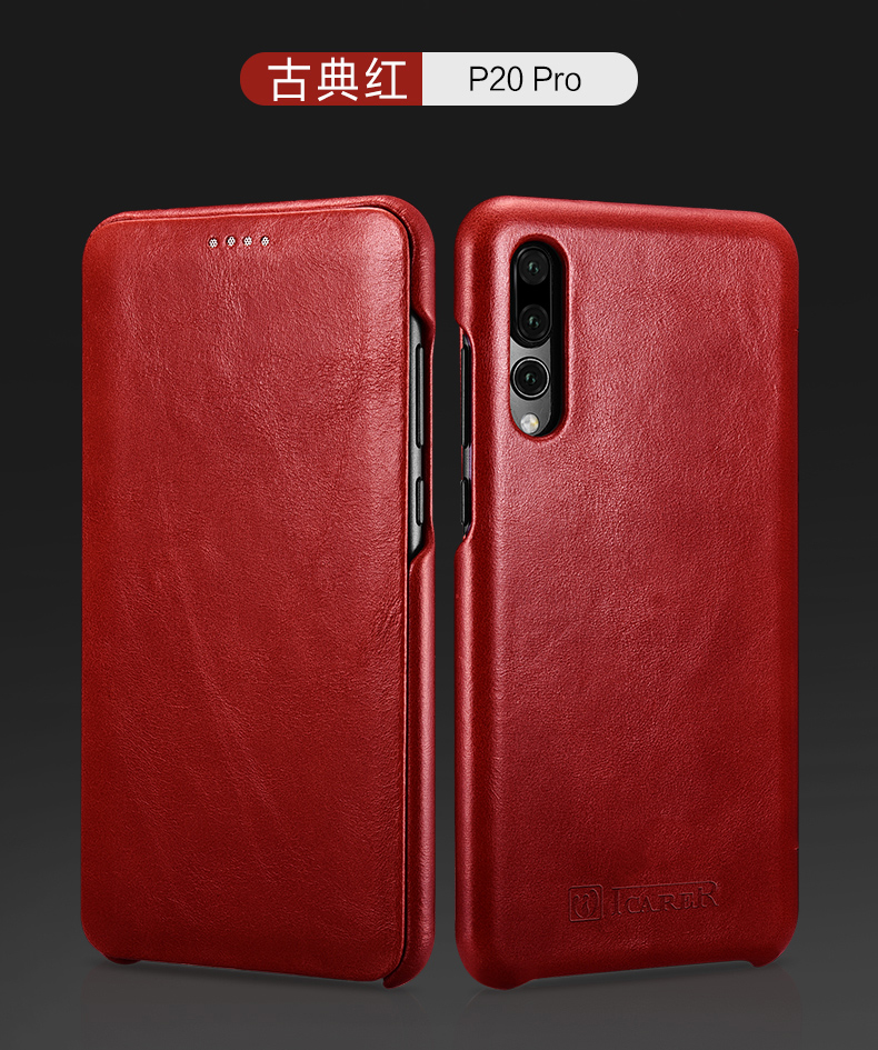 iCarer Curved Edge Vintage Series Side Open Handmade Genuine Cowhide Leather Case Cover for Huawei P20 & Huawei P20 Pro