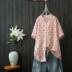 Ban đầu tạo ra cổ áo đôi cotton sợi hoa áo sơ mi nữ vải lanh cotton nữ rộng rãi áo sơ mi ngắn tay nữ Hàn Quốc - Cộng với kích thước quần áo áo dạ nữ Cộng với kích thước quần áo