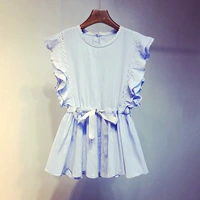 Mùa hè 2019 mới áo sơ mi nữ Hàn Quốc lỏng lẻo ngắn tay áo sơ mi tay sen lá cotton mỏng phần eo - Áo sơ mi mẫu áo sơ mi nữ đẹp 2021