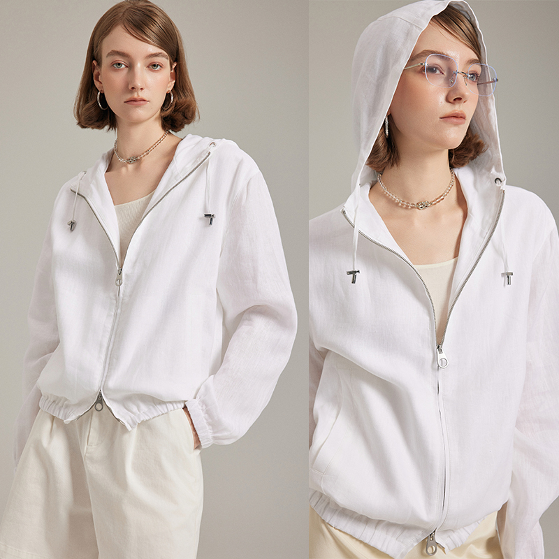 Town Store Lpbc/Lp Italian Light Luxury Commuter Color-Woven Linen Elvis Women's Jacket Hooded Thin Coat