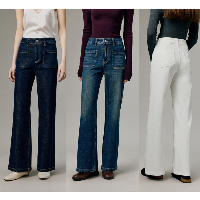 Lpbc “Extra Slimming” Dijia Same Style High-Waisted Slimming Washed Straight-Leg Flared Jeans with Four-Way Stretch