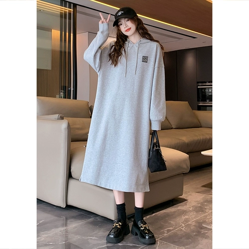 Демисезонное платье, осенняя толстовка с капюшоном для отдыха, юбка, оверсайз, подходит для подростков