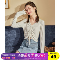 Tang Shi 2022 spring inner drawstring foreign gas v neck long sleeve undershirt womens design sense of lace-up top