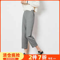 Tang Shi spring and summer new womens casual pants back elastic slim cropped suit womens straight tube high-waist loose design