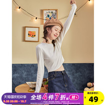 Tang Shi spring new leggings white long sleeves T-shirt womens cropped chic top slim niche clothes black