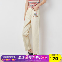 (Tom and Jerry co-branded) Tang Shi 2021 spring new denim trousers womens white high-waisted straight-leg pants look thin