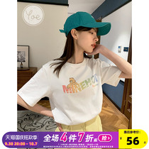 yoe rainbow lettering design sense age-reducing short-sleeved shirt casual womens 2022 summer new T-shirt tide