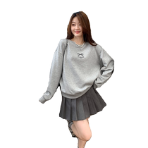 Yoes new autumn design loose and versatile bow embroidered round neck long-sleeved sweatshirt for women